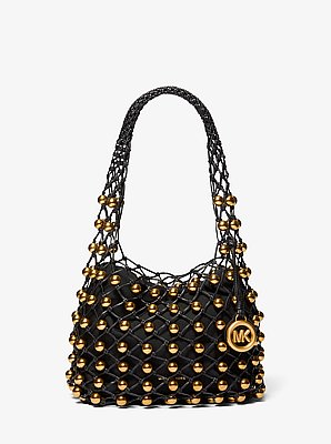 Limited-Edition Gwen Small Studded Hand-Woven Leather Hobo Shoulder Bag