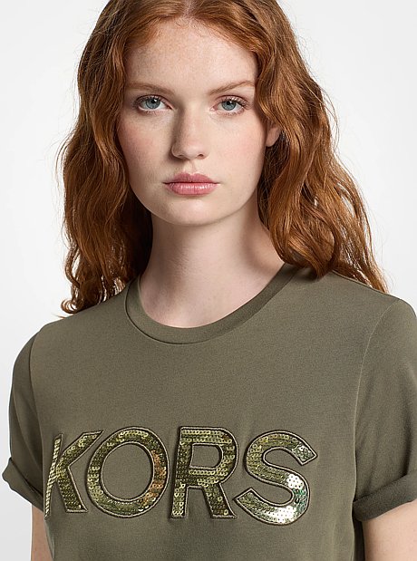 Sequined Logo Cotton T-Shirt
