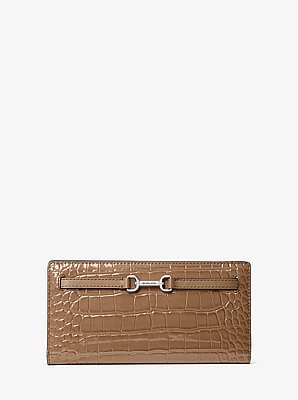 Billetera Carson grande de charol con relieve de cocodrilo