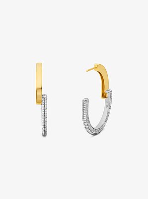 Precious Metal-Plated Pav&eacute; Hoop Earrings