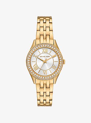 Mini Harlowe Pav&eacute; Gold-Tone Watch