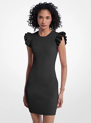 Ruffled Stretch Viscose Mini Dress