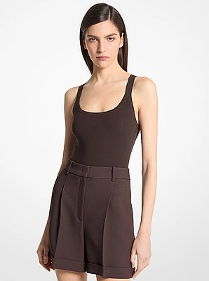 Shorts con pu&ntilde;o plisado de sabl&eacute; de crep&eacute; doble