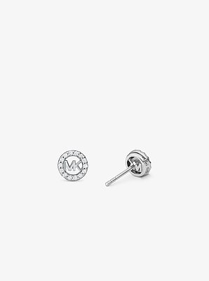 Fulton Precious-Metal Plated Sterling Silver Pav&eacute; Logo Charm Stud Earrings