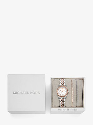 Lexington Pav&eacute; Two-Tone Watch and Slider Bracelet Gift Set