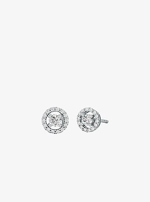 Precious Metal-Plated Sterling Silver Pav&eacute; Halo Stud Earrings