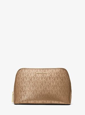 Kulturbeutel Jet Set Small mit Signature-Logomuster in Metallic-Optik