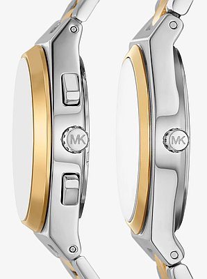 Set de relojes Lennox para &eacute;l y para ella de dos tonos con incrustaciones