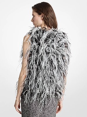 Hand-Embroidered Feather Tweed Pullover Top