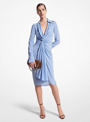 Striped Organic Silk Crepe De Chine Gathered Shirtdress