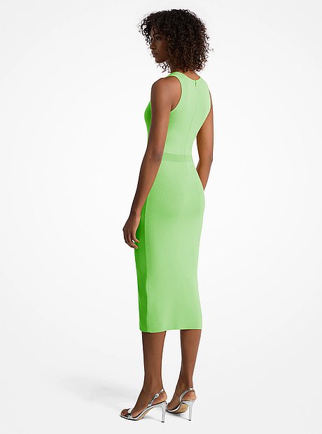 Vestido midi de tirantes en mezcla de viscosa el&aacute;stica