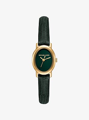 Petite Maude Gold-Tone and Lizard Embossed Leather Watch