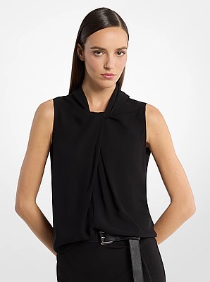 Draped Wool Crepe Sleeveless Blouse