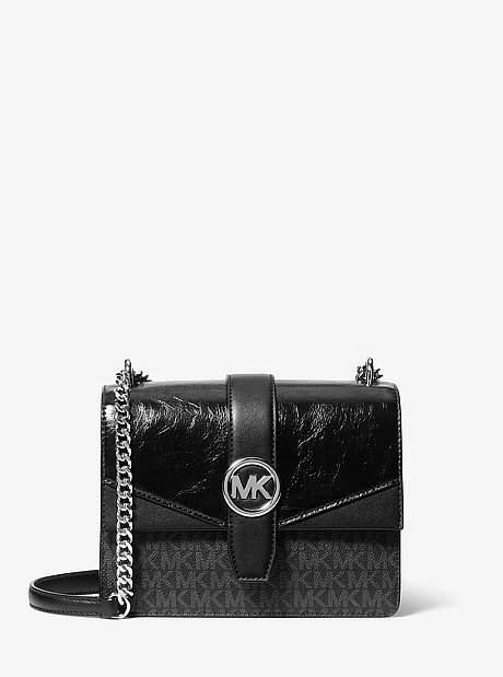 Greenwich Small Crackled and Signature Logo Crossbody Bag