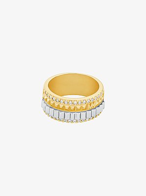 Anillo acanalado en dos tonos con pav&eacute;
