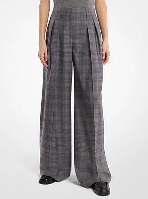 Glen Plaid Wool Pleated Slouch Trousers