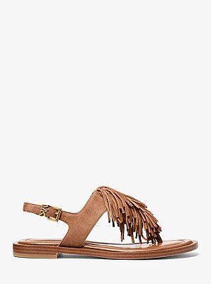 Indra Fringed Suede Sandal in LUGGAGE | Michael Kors image number 1