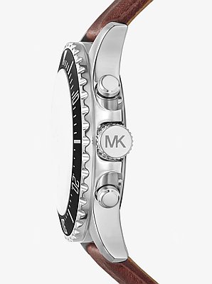 Oversized Everest Silver-Tone and Leather Watch