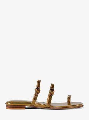 Kya Metallic Snake Embossed Leather Flat Sandal