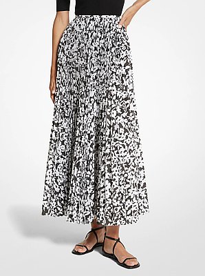 Floral Poplin Pleated Skirt