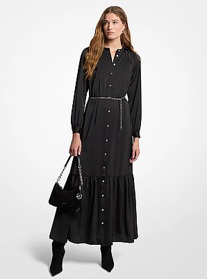 Hemdkleid aus Satin mit G&uuml;rtel