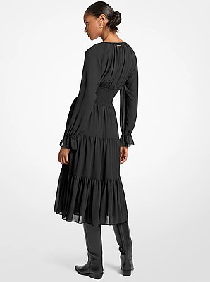 Smocked Georgette Midi Dress