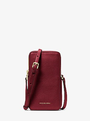 Bandolera Jet Set peque&ntilde;a de piel granulada para tel&eacute;fono