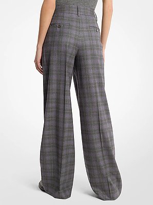 Glen Plaid Wool Pleated Slouch Trousers