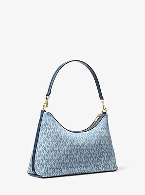 Sac &agrave; bandouli&egrave;re convertible Sammy de taille moyenne en denim &agrave; imprim&eacute; &agrave; logo Signature