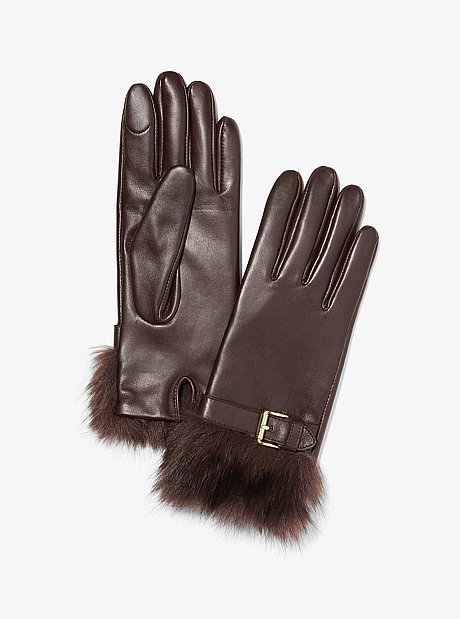 Gants en cuir &agrave; manchettes en fausse fourrure