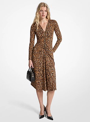 Robe en jersey mat &agrave; ruch&eacute; et &agrave; imprim&eacute; l&eacute;opard