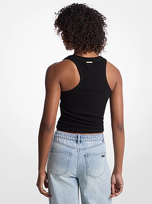 Tie-Front Ribbed Stretch Knit Tank Top