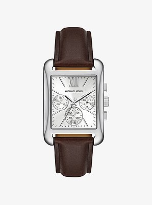 Monroe Silver-Tone and Leather Watch