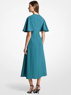 Crepe Cady Flutter-Sleeve Dress