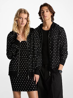 Sudadera con capucha de lana con cremallera y ojales
