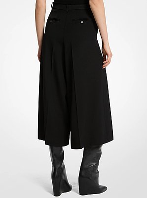 Pantal&oacute;n culotte plisado de gabardina de lana