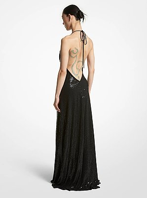 Hand-Embroidered Sequin Viscose Cowl Gown