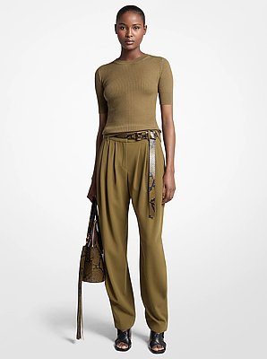 Pleated Tissue Wool Crepe Barrel Trousers