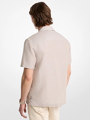 Camisa de lino y algod&oacute;n a rayas con cuello cubano