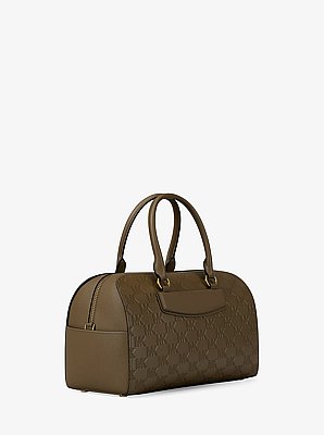 Jet Set Travel Medium Logo Embossed Leather Duffel Crossbody Bag
