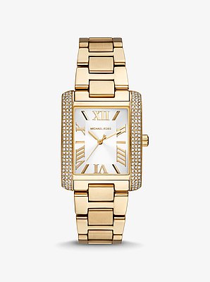 Reloj Emery oversize en tono dorado con pav&eacute;