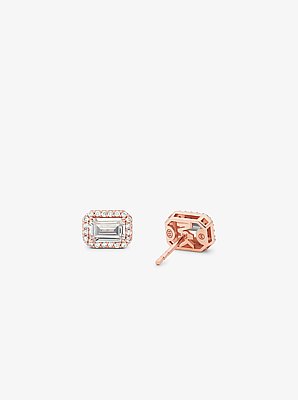Arete tipo bot&oacute;n Halo enchapado en metal precioso con incrustaciones