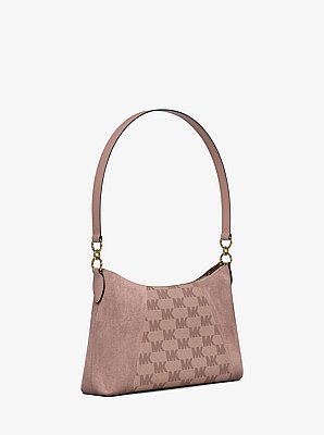 Sac &agrave; bandouli&egrave;re convertible Sienna de taille moyenne en daim et jacquard &agrave; logo