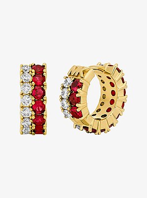 Zweifarbige Huggie-Ohrringe mit Schmucksteinen