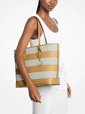 Bolso tote Eva grande a rayas con logotipo exclusivo