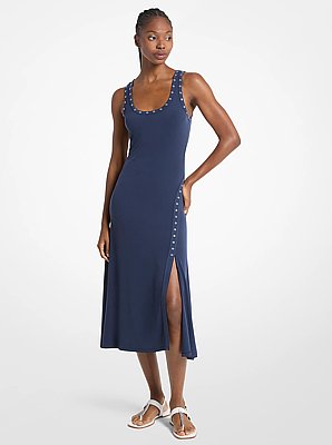 Grommeted Stretch Matte Jersey Tank Midi Dress