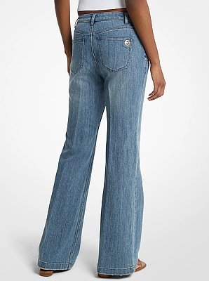 Pintuck Bootcut Stretch Denim Jeans