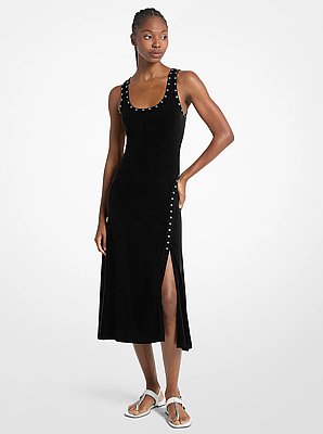 Grommeted Stretch Matte Jersey Tank Midi Dress