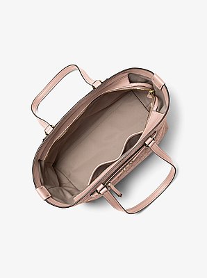 Jet Set Travel Medium Logo Embossed Leather Tote Bag