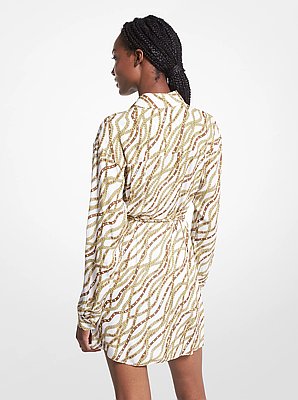 Status Print Georgette Mini Shirtdress